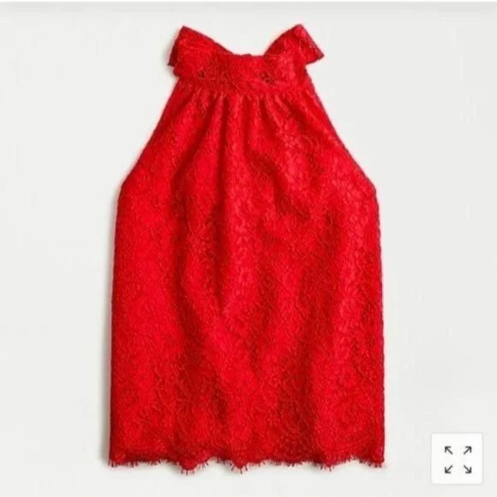 EUC J. Crew Red Lace Tie-Neck Sleeveless Top